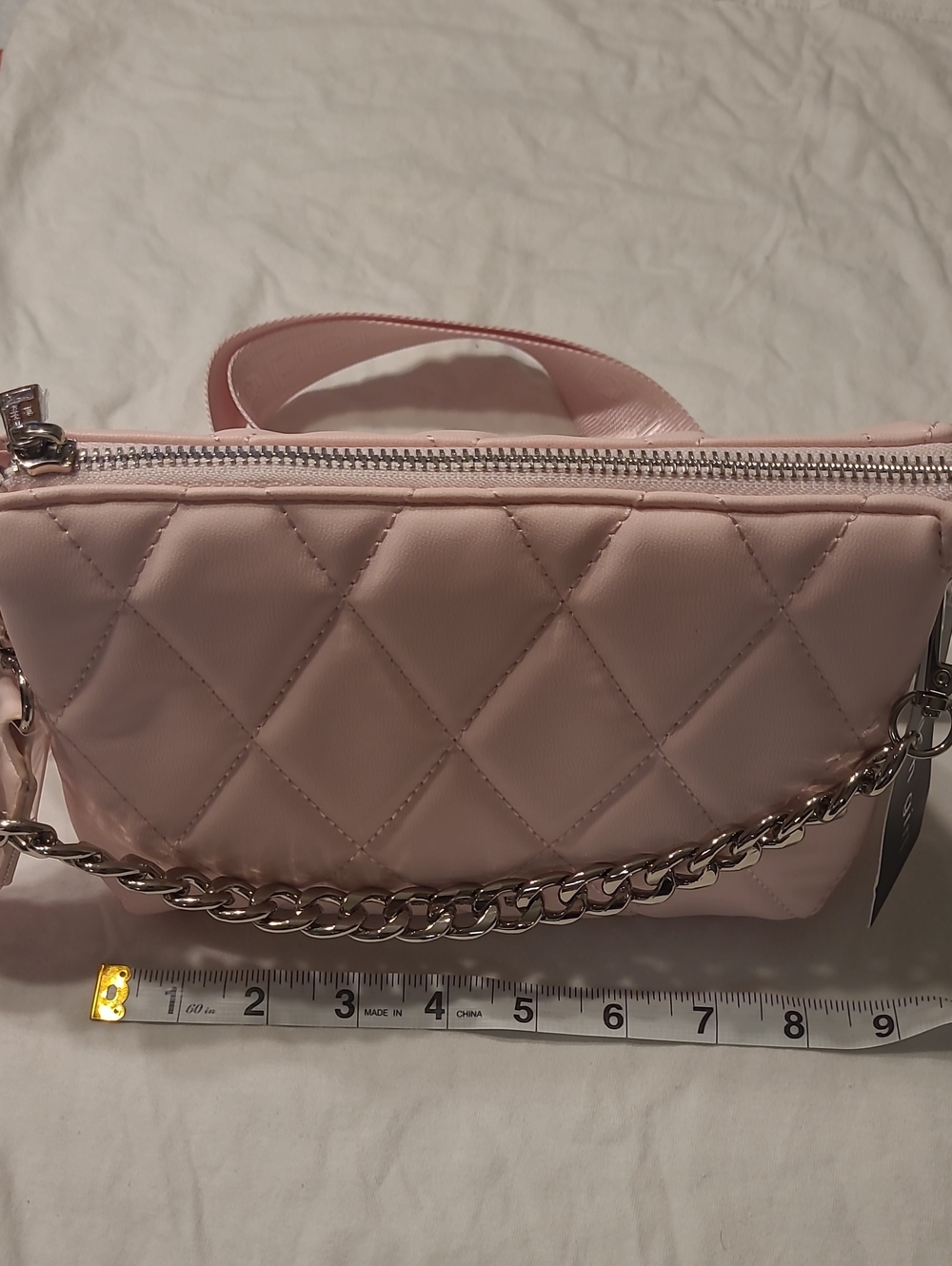Madden Girl Quilted Light Pink Mini Shoulder Bag with Silver Chain